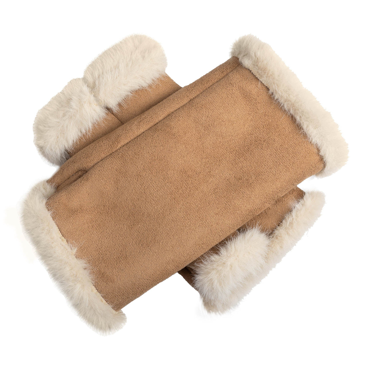 DENTS Women's Fingerless Faux Fur-Lined Faux Suede Mittens - Natural/Camel