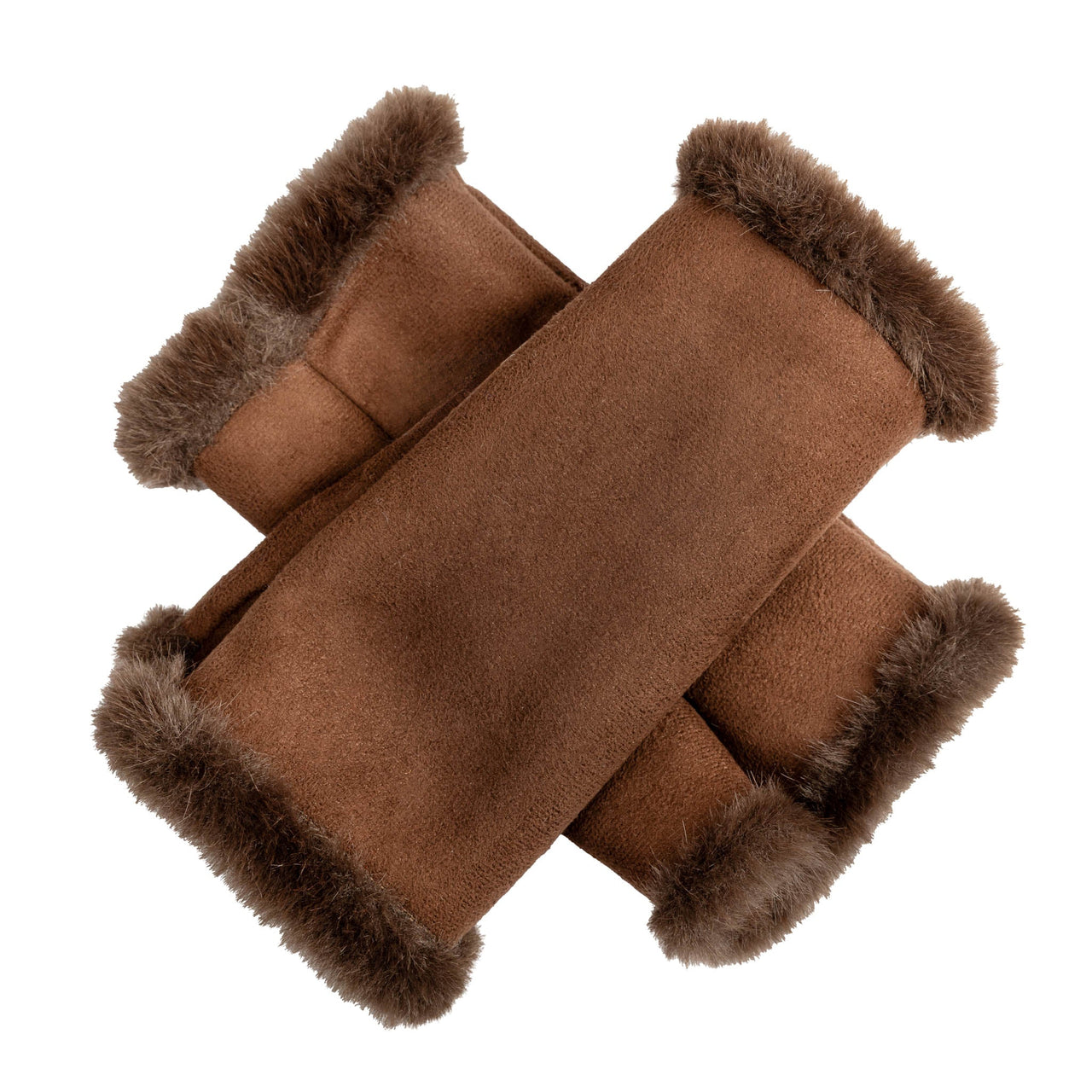DENTS Women's Fingerless Faux Fur-Lined Faux Suede Mittens - Chocolate
