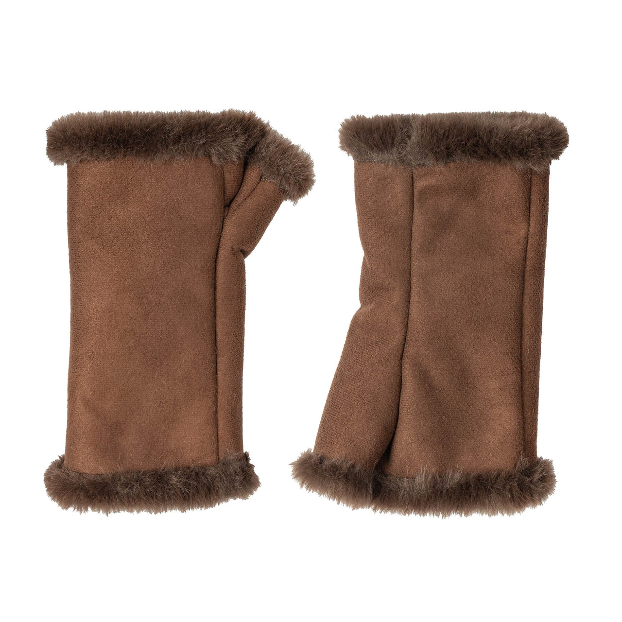 DENTS Women's Fingerless Faux Fur-Lined Faux Suede Mittens - Chocolate
