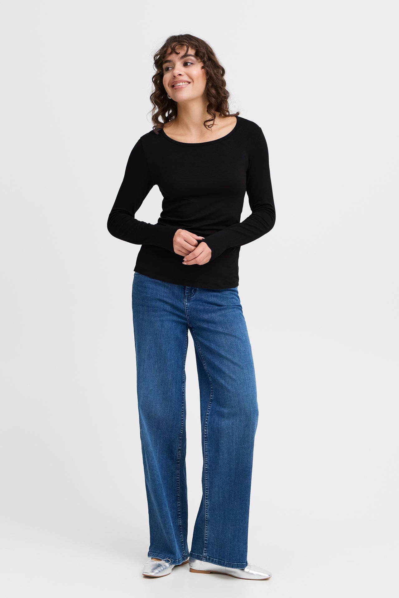 Fransa Long Sleeve Top - Black