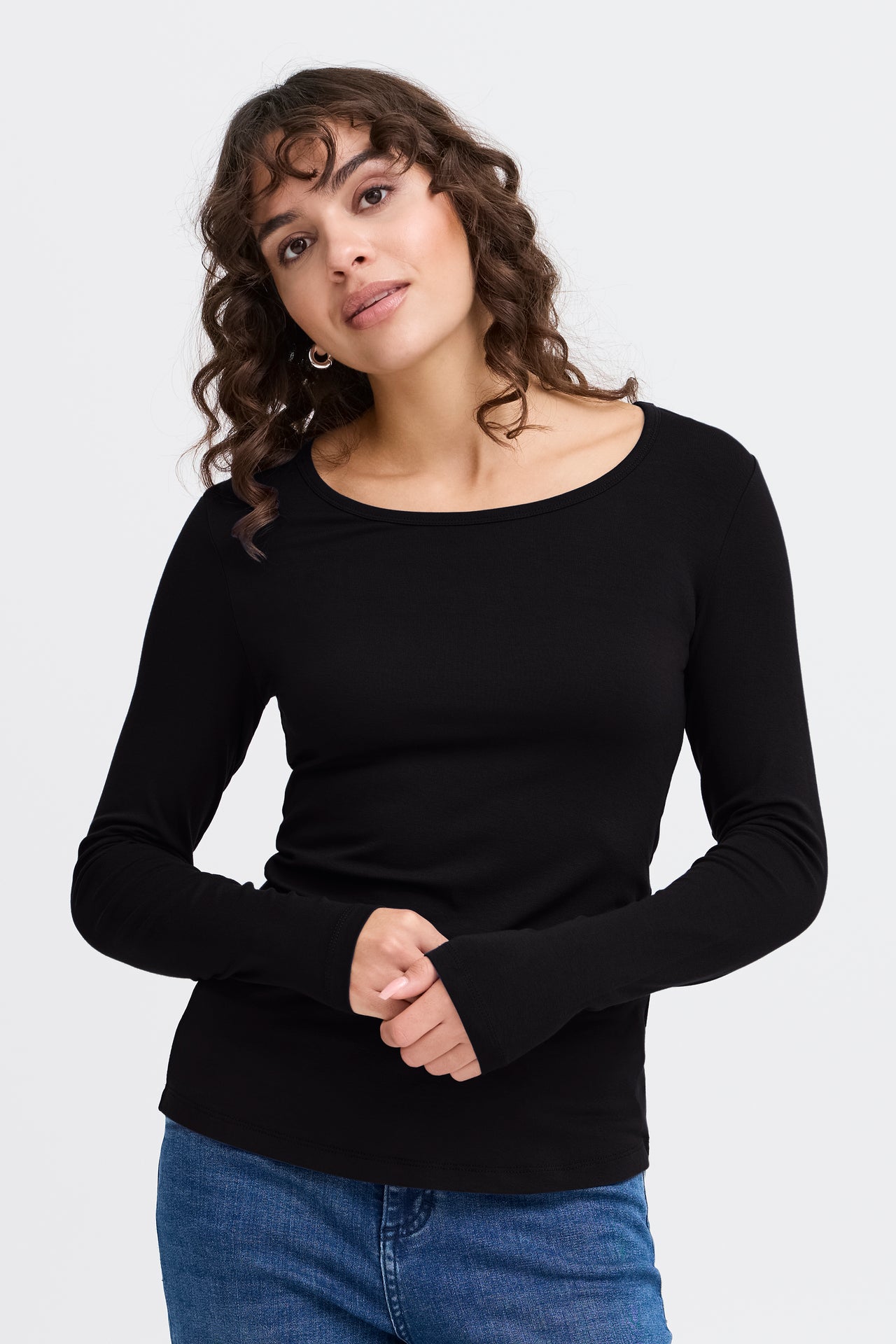 Fransa Long Sleeve Top - Black