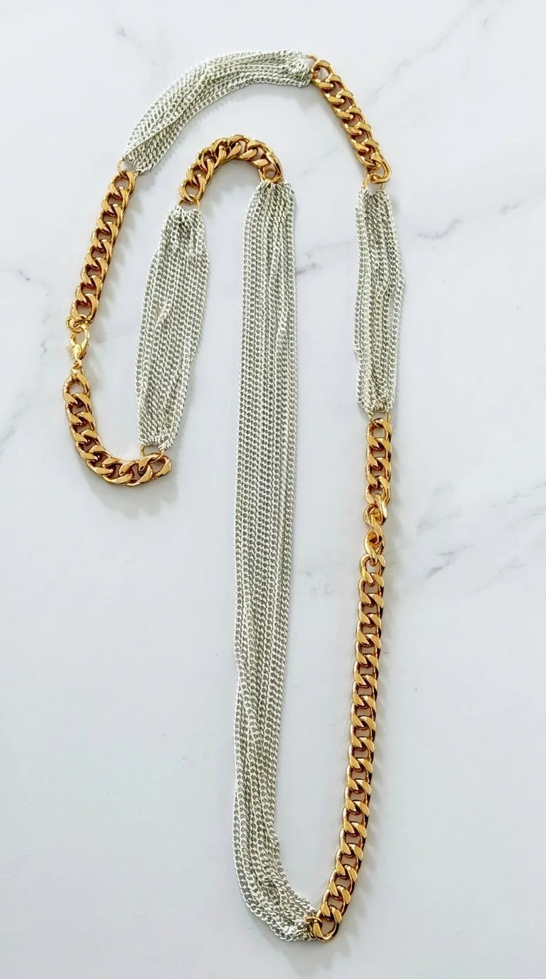 Envy Long gold and silver multi link necklace