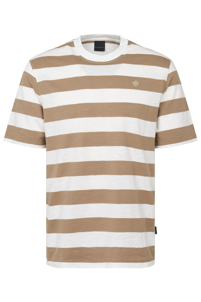 Bugatti Taupe Stripe Cotton T-Shirt
