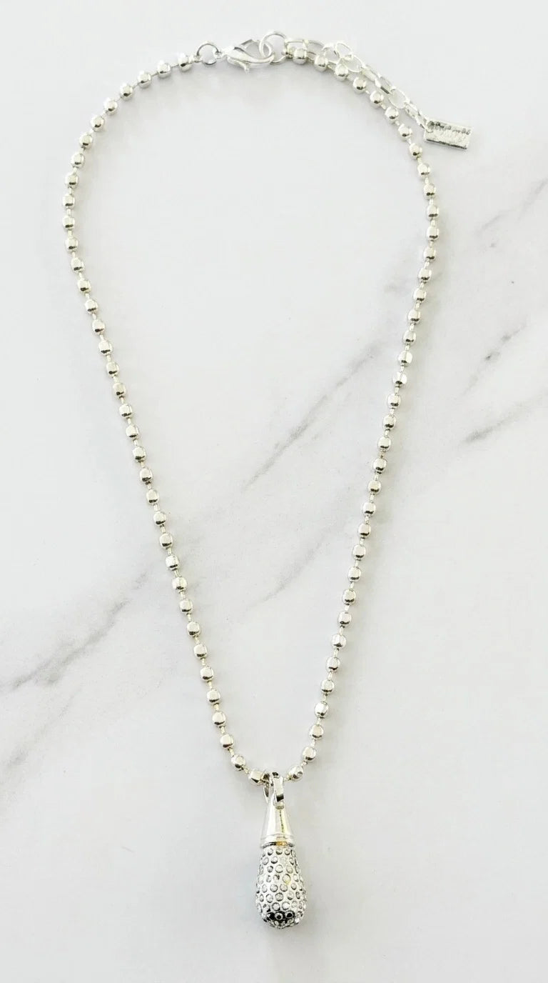 Envy Short silver bead chain necklace with crystal dropper