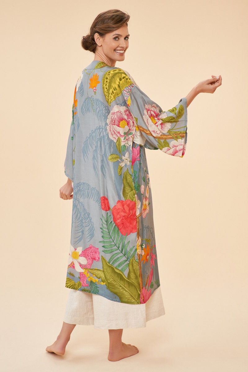 Powder Tropical Fauna Kimono Gown - Lavender