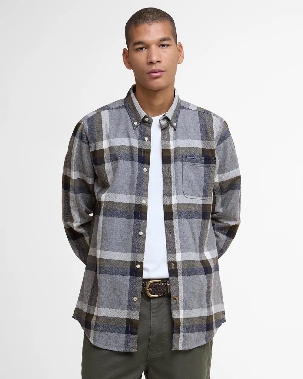 Barbour Folley Tailored Checked Shirt - Light Grey Marl