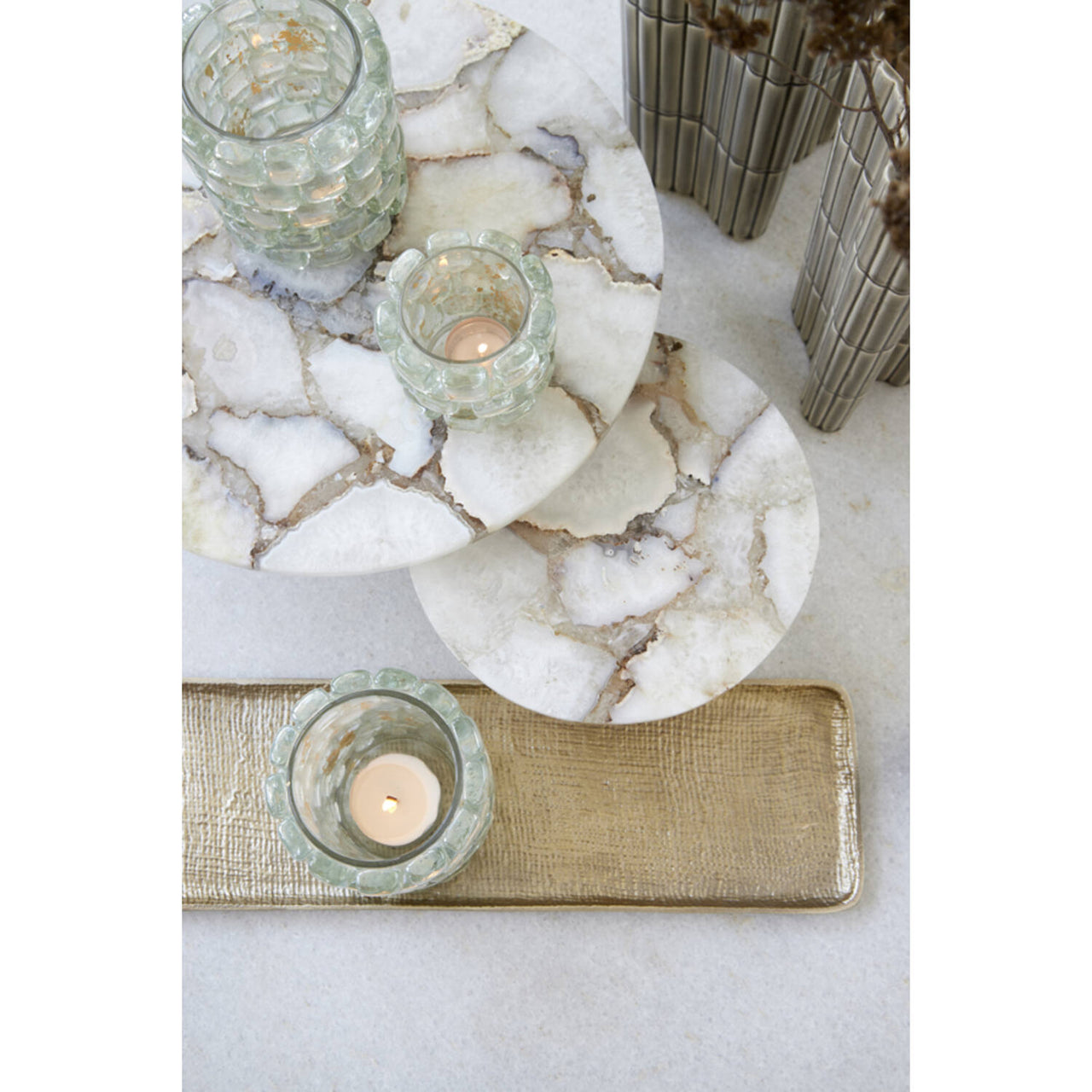 Light & Living MOSAIC Glass Tea Light Holder - Light Blue