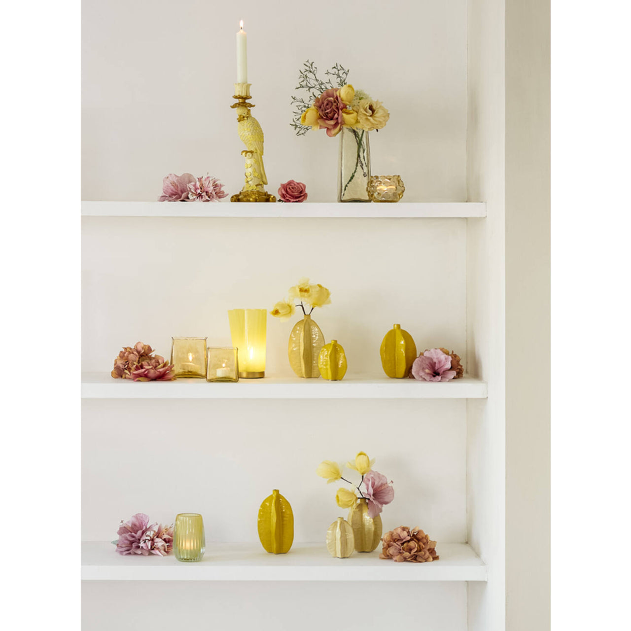 Light & Living Aimee Glass Tea Light Holder - Matt Light Yellow
