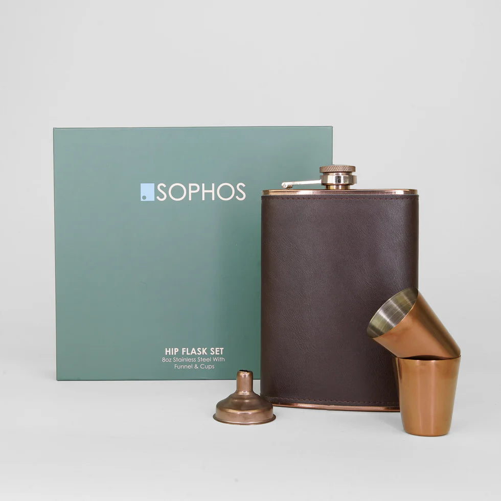 Sophos 4 Piece Copper Hip Flask 8oz