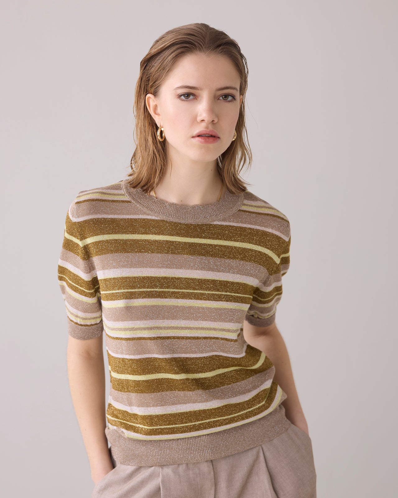 Summum Short Sleeve Striped Lurex Knit