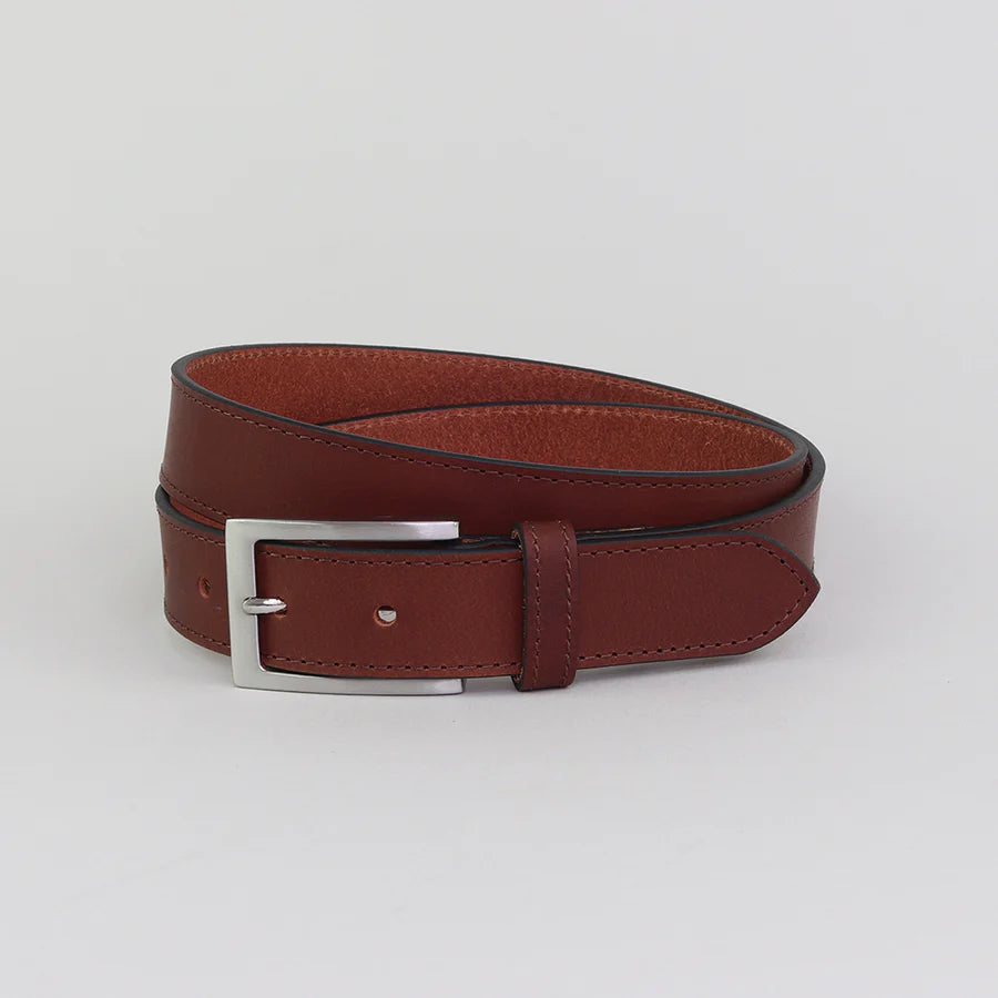 Sophos Leather Stitched Block Edge Brown Belt