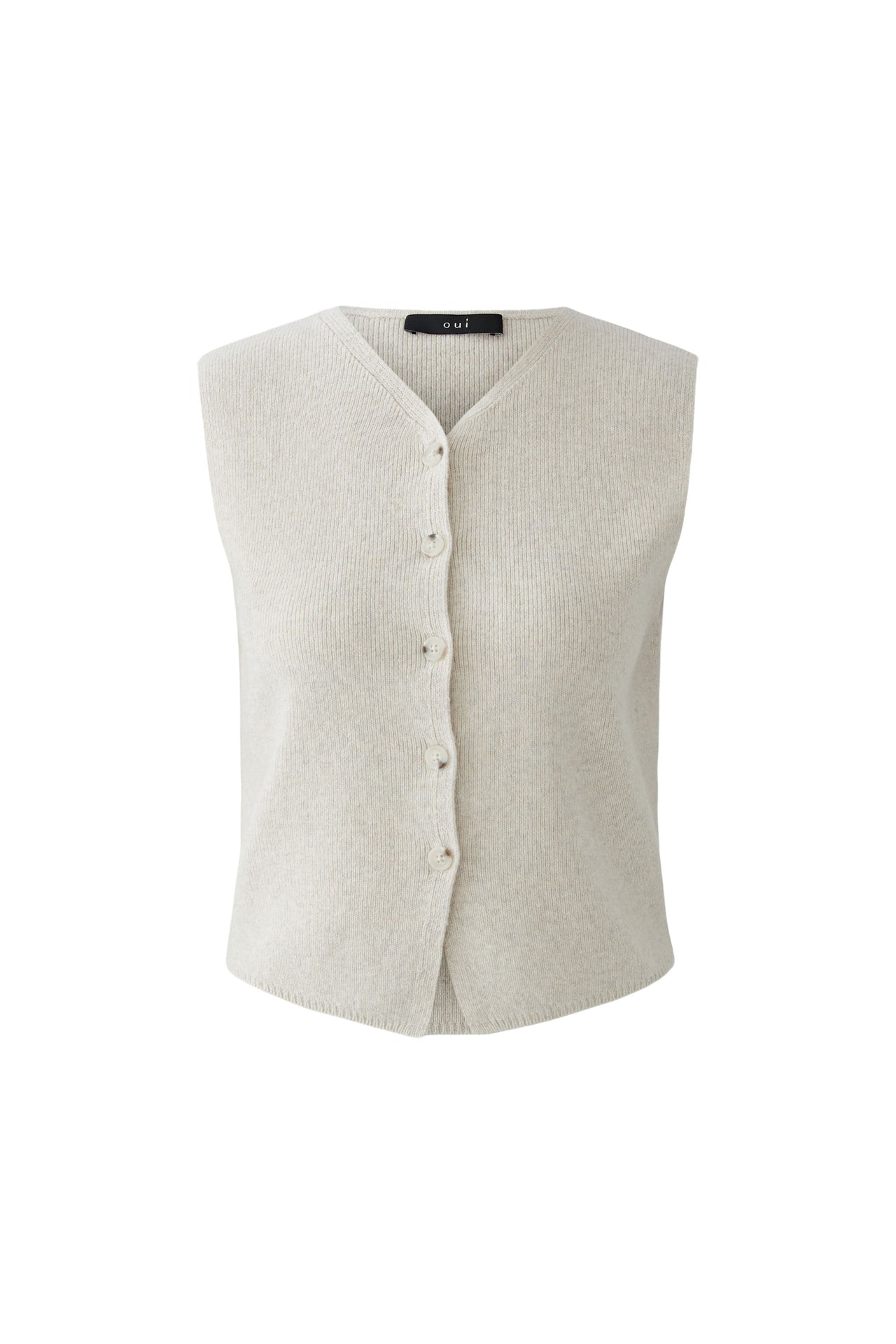 Oui Beige Melange Knitted Waistcoat - Light Beige Melange
