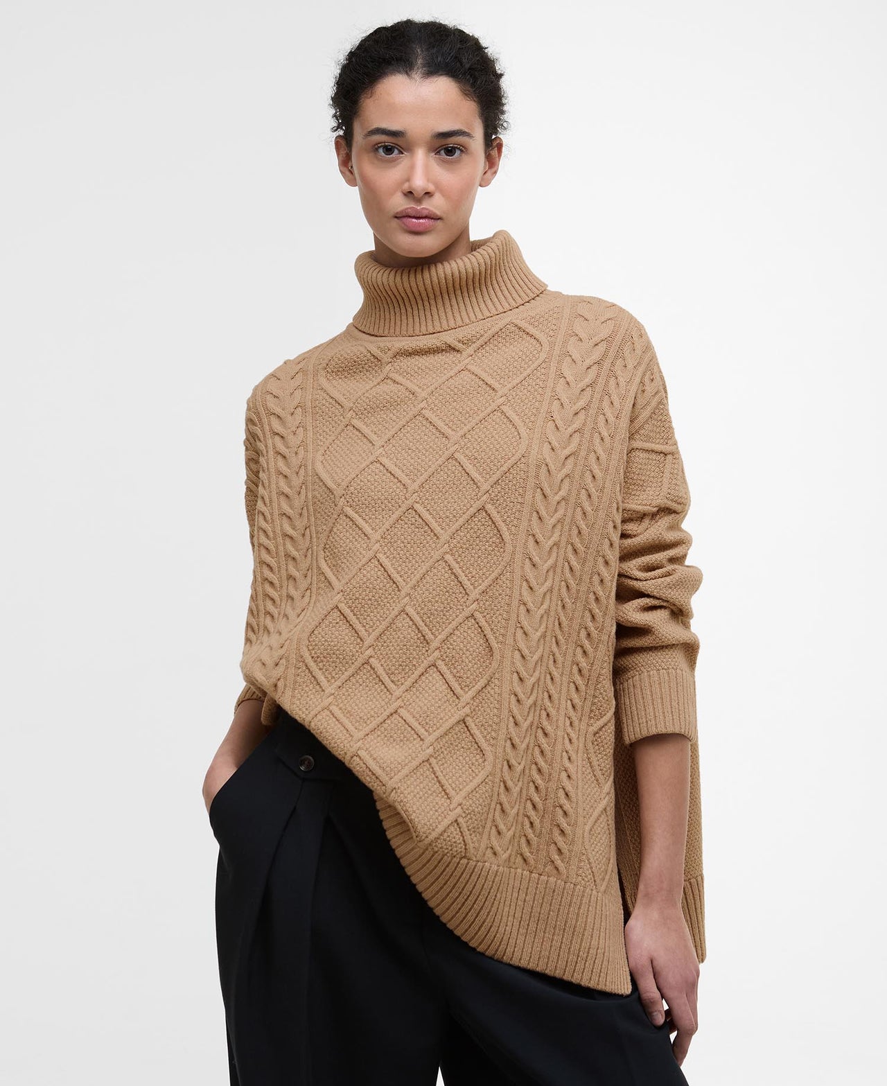 Barbour Burne Knitted Cape Jumper - Pale Camel