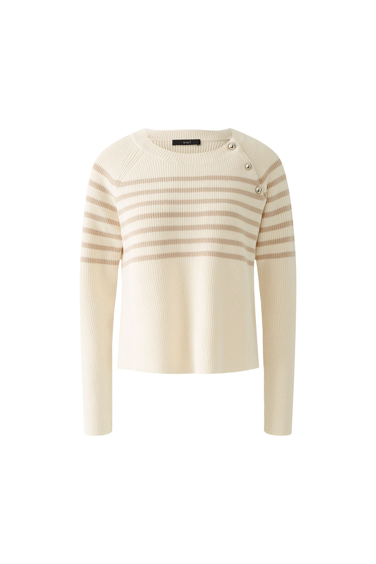 Oui Striped Jumper - Off White & Camel