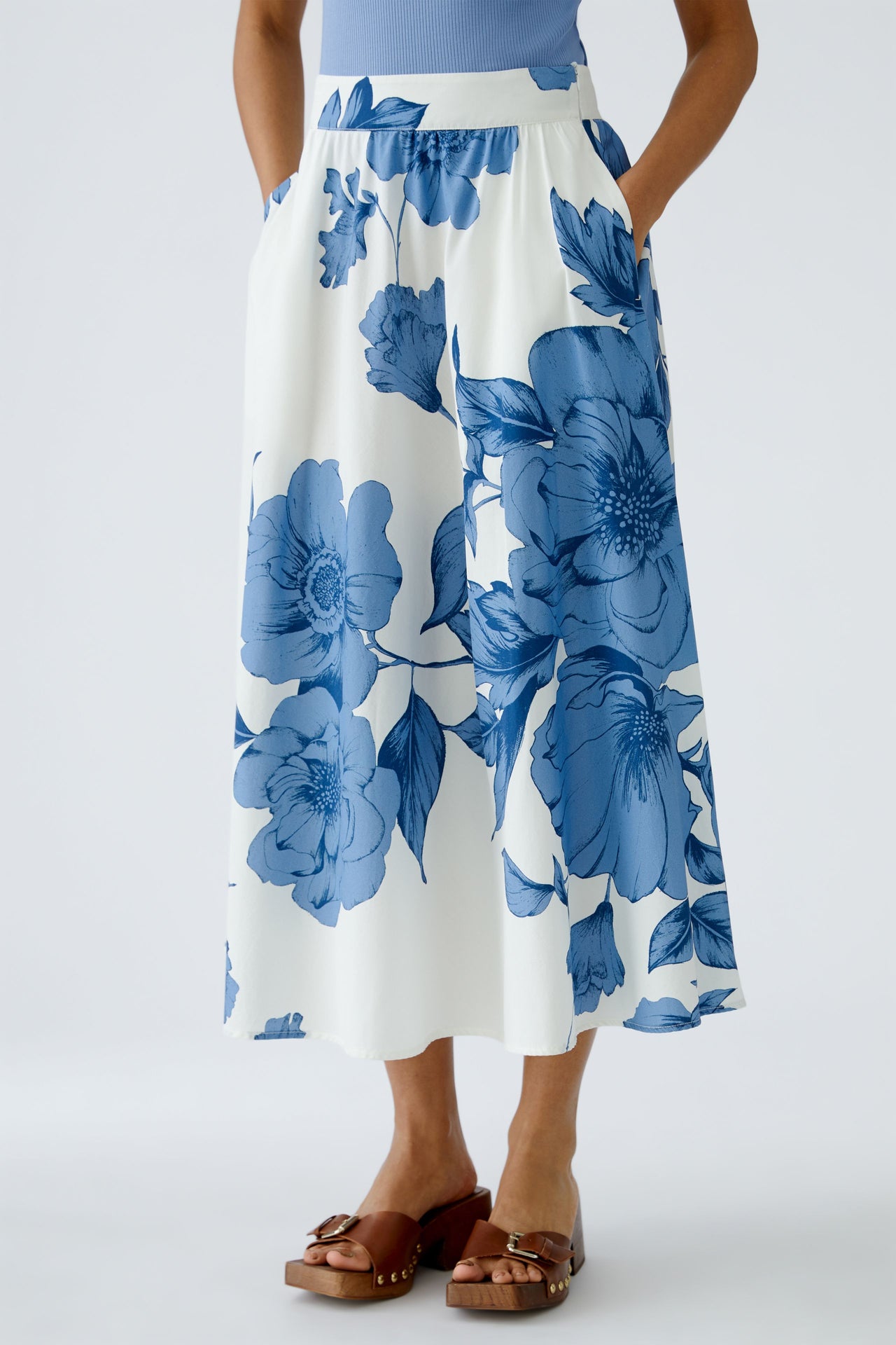 Oui Cotton Blue Print Maxi Skirt
