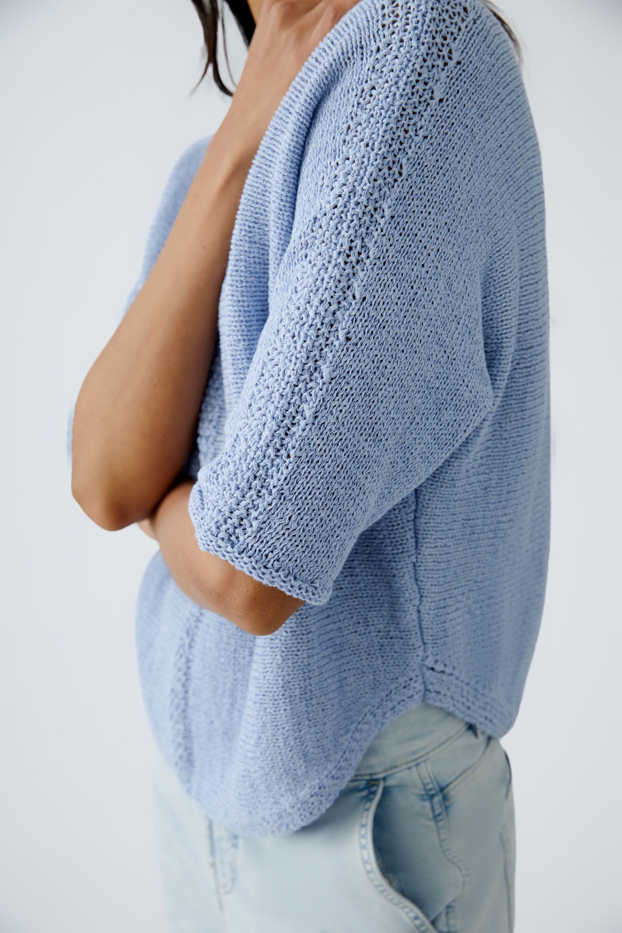 Oui Ocean Powder Blue Cropped Jumper