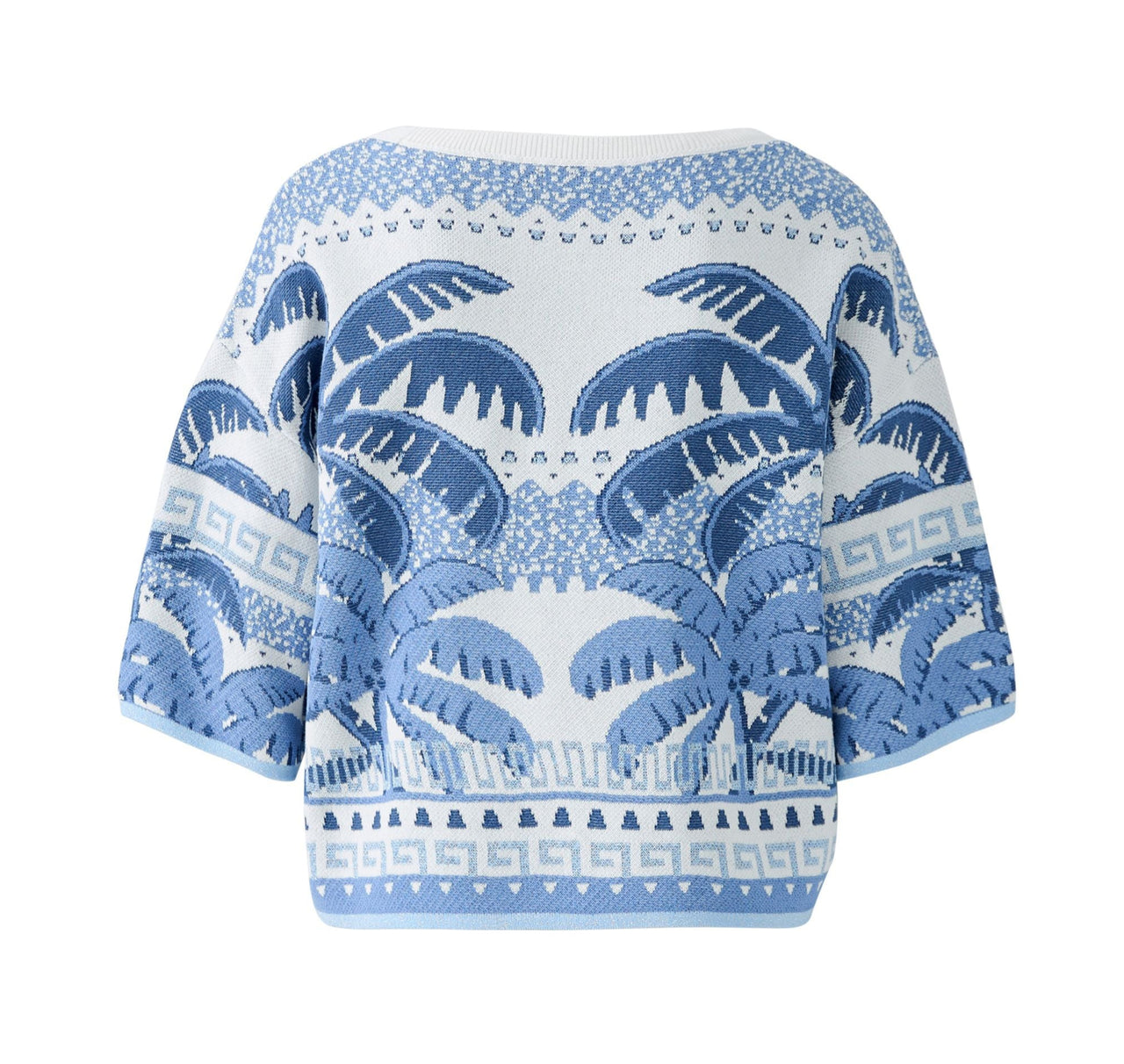 Oui White & Blue Cropped Flower Print Jumper