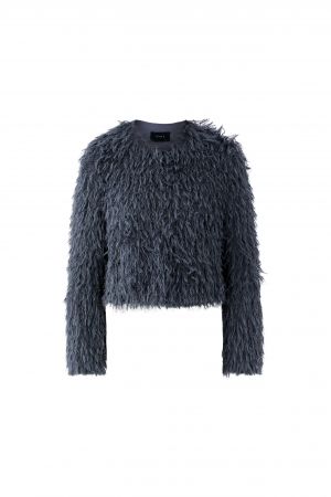 Oui Grisaille Fur-Like Jacket - Dark Blue