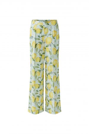 Oui Lemon Leaf Patterned Silky Trousers