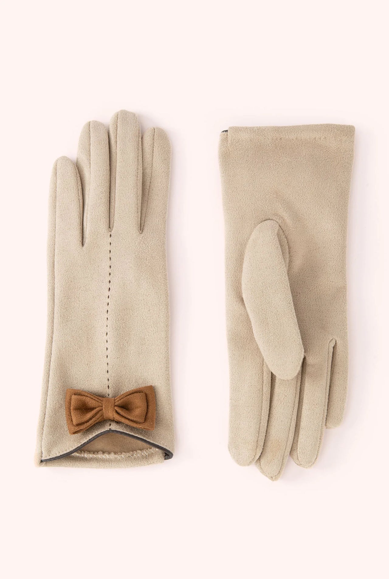 Powder Adalyn Faux Suede Gloves - Taupe/Chocolate