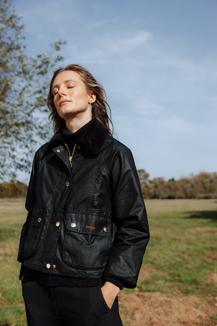 Barbour Cropped Beadnell Wax Jacket - Black/Classic