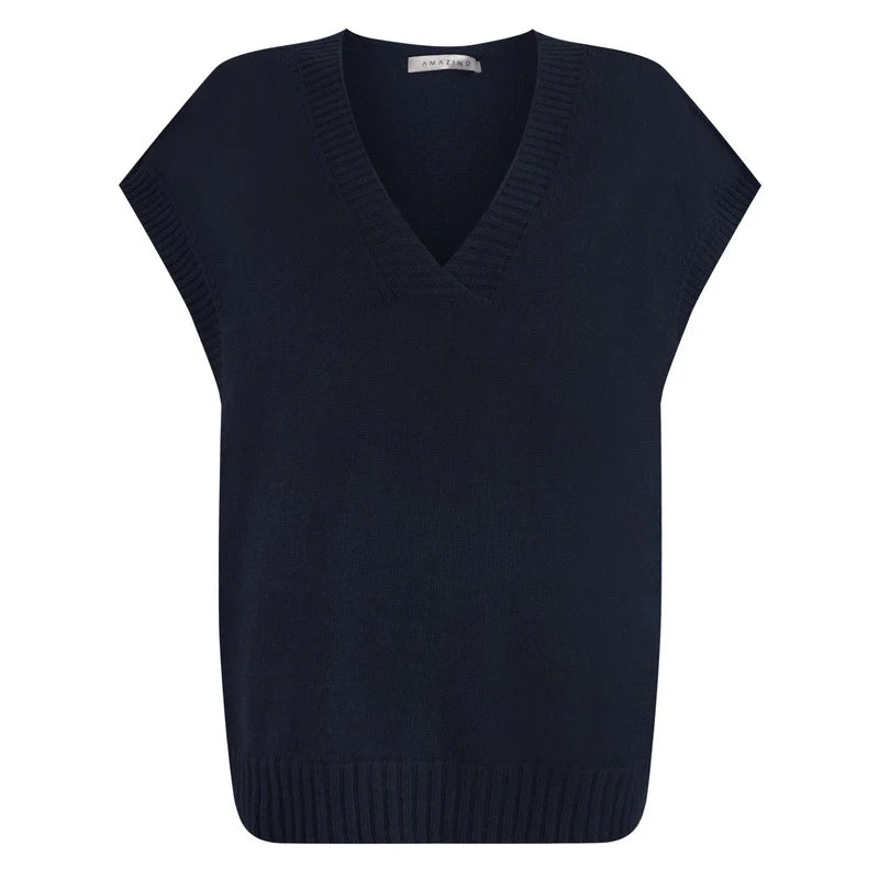Amazing Woman Pirie V-Neck Knitted Navy Vest