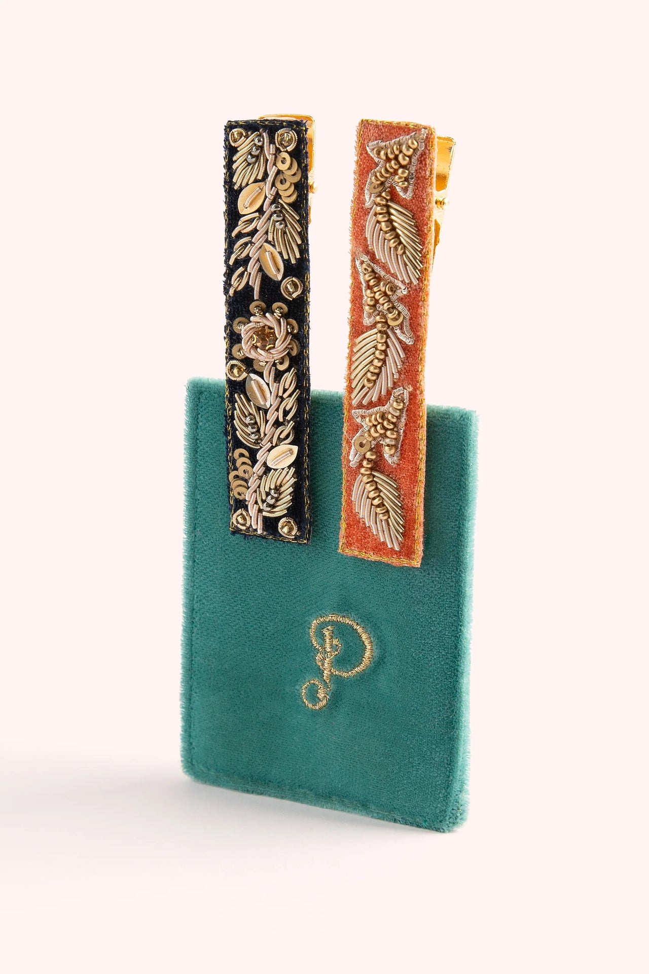 Powder Hair Bars - Navy & Tangerine Leaf