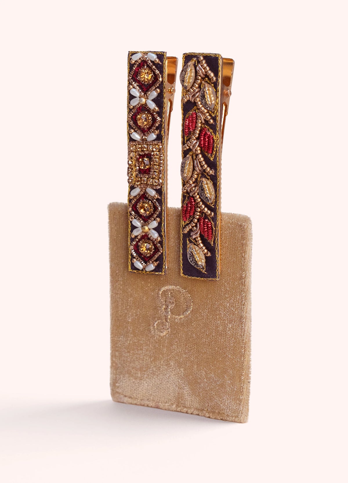 Powder Hair Clips - Diamond Flower & Leaves