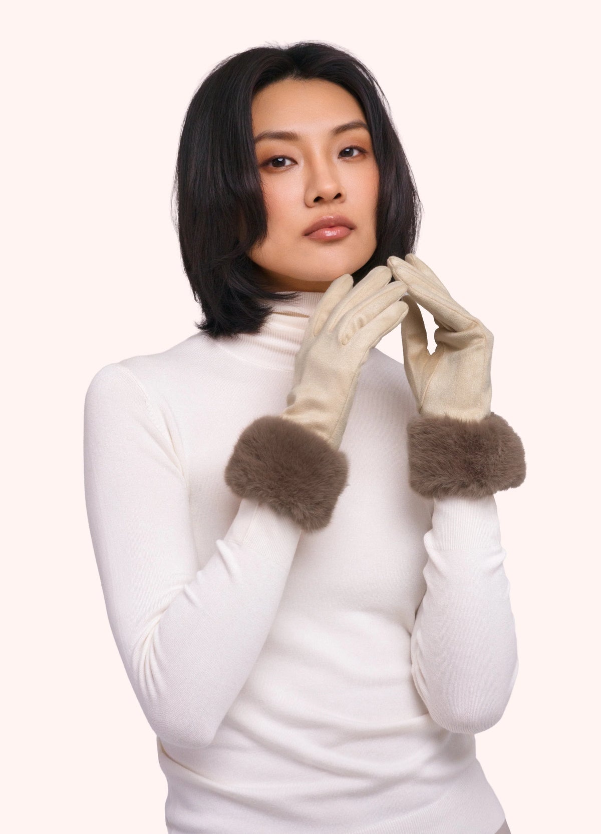 Powder Bettina Faux Suede/Fur Gloves - Cream