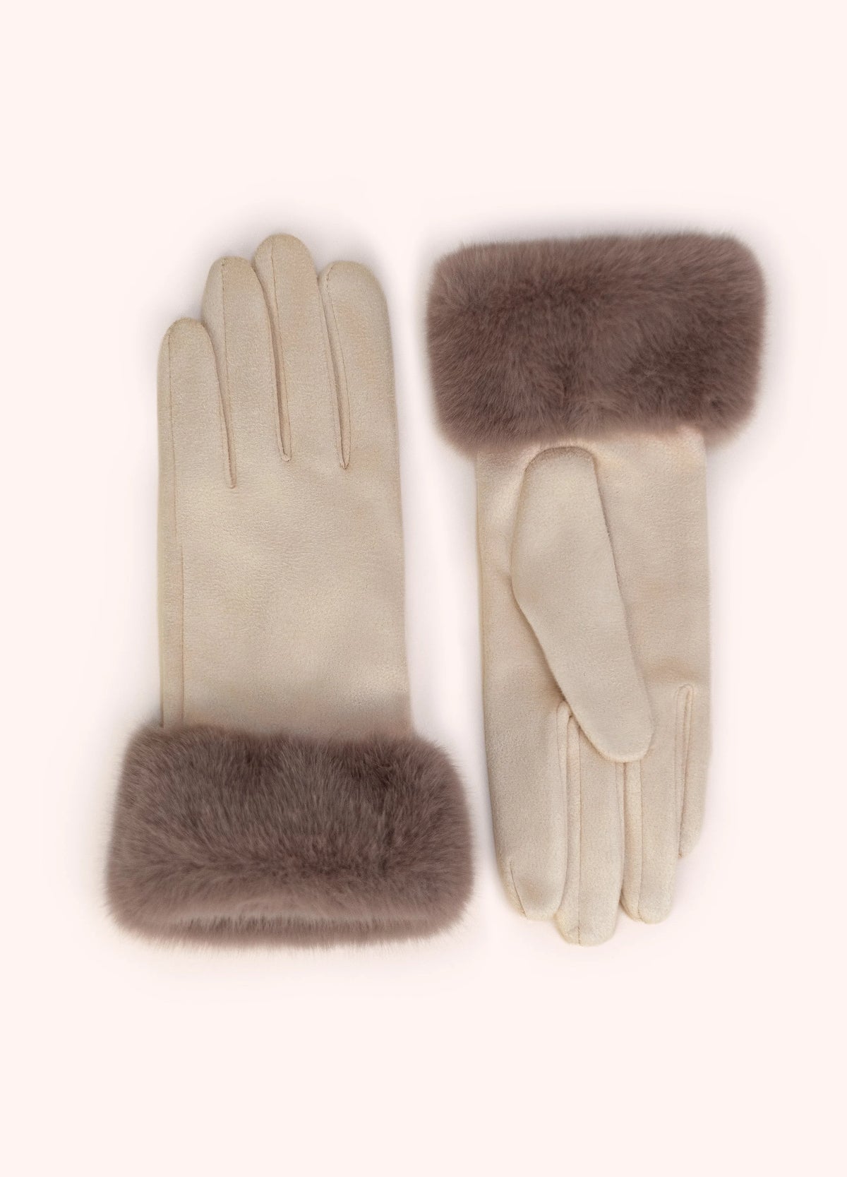 Powder Bettina Faux Suede/Fur Gloves - Cream