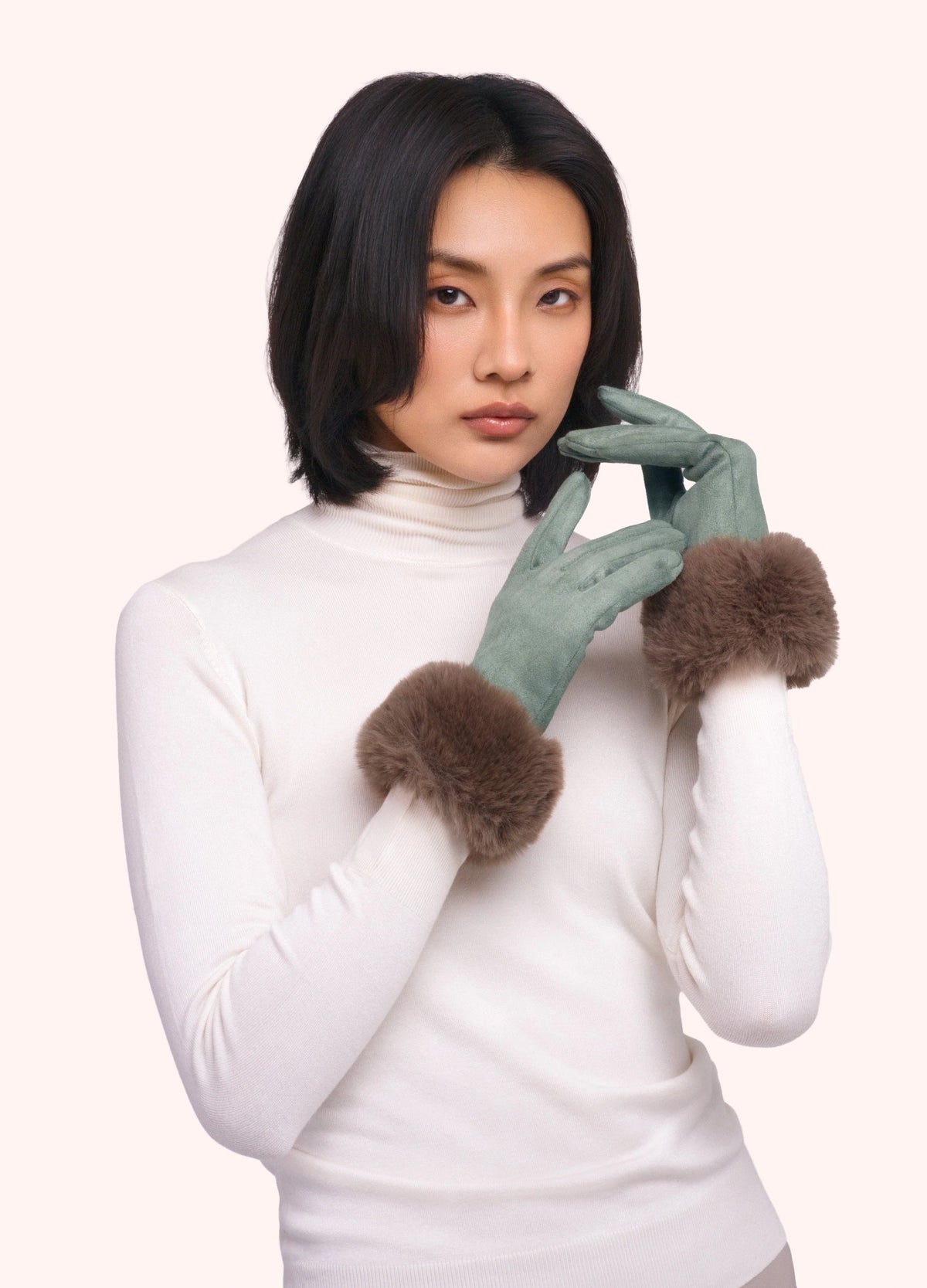 Powder Bettina Faux Suede/Fur Gloves - Ice