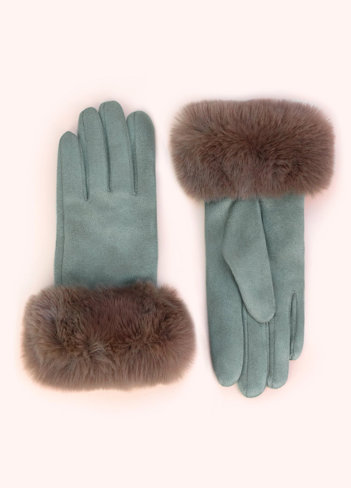 Powder Bettina Faux Suede/Fur Gloves - Ice