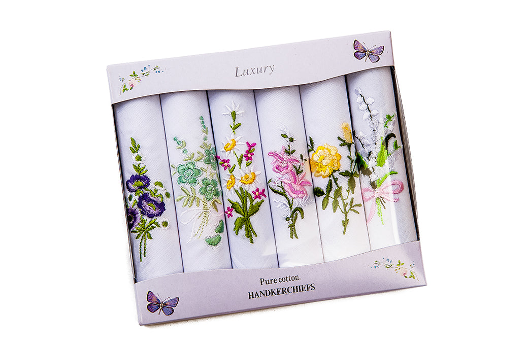 Le Chateau Presentation Boxes of Floral Embroidered Ladies Handkerchiefs