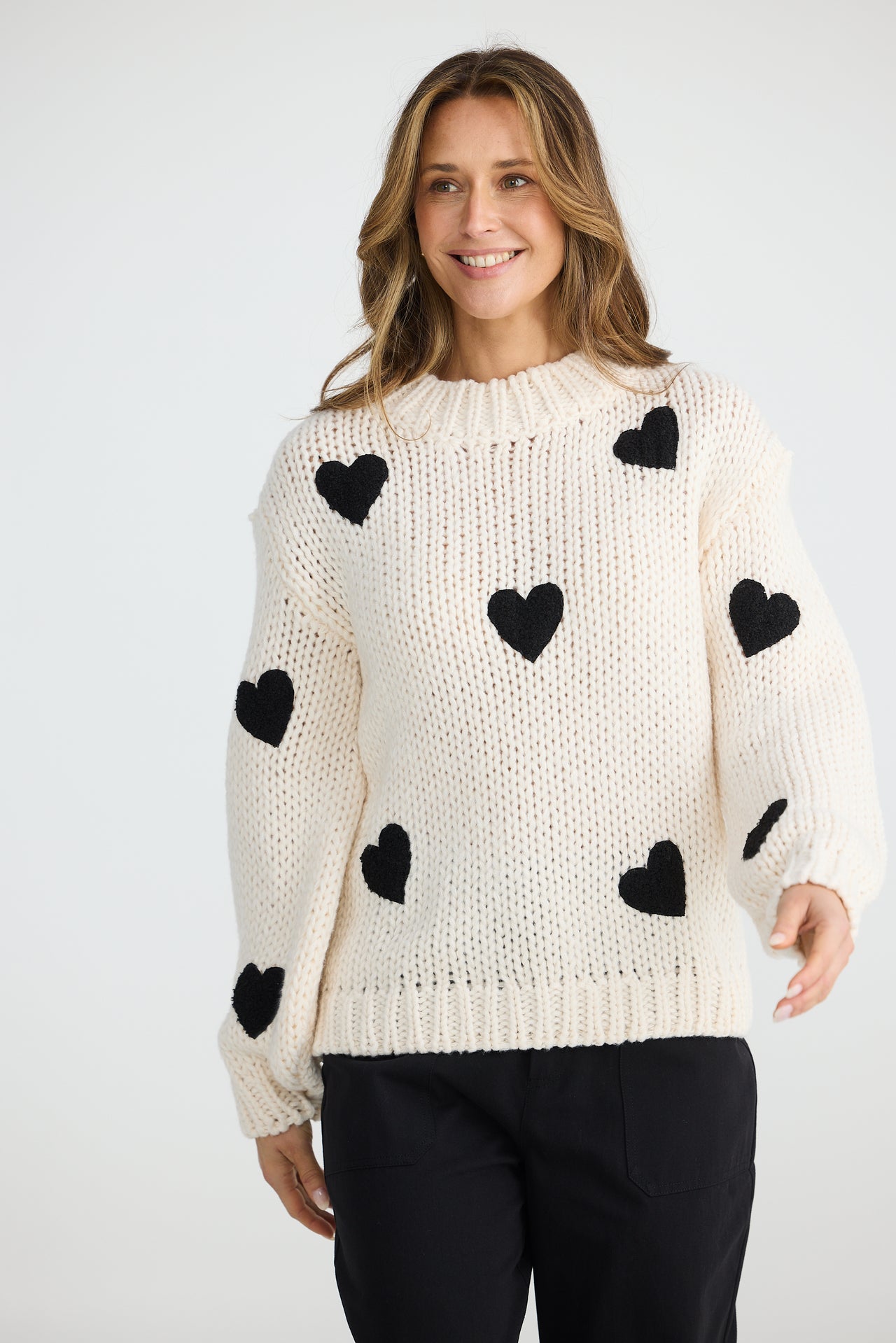 Brave & True Heart On My Sleeve Knit Jumper - White/Black