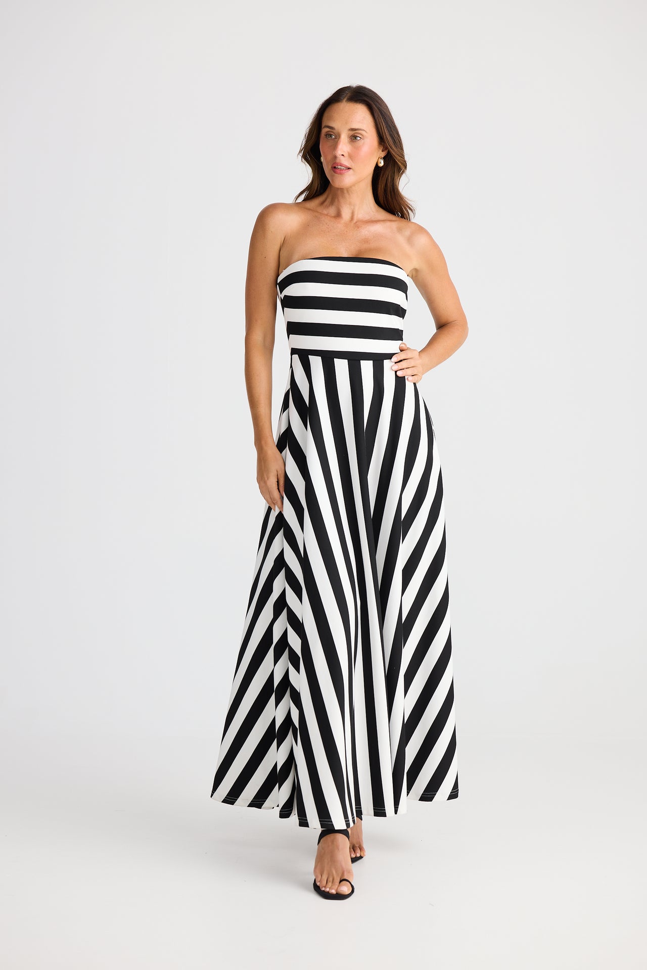Brave & True Thandie Strapless Dress - Black Wide Stripe