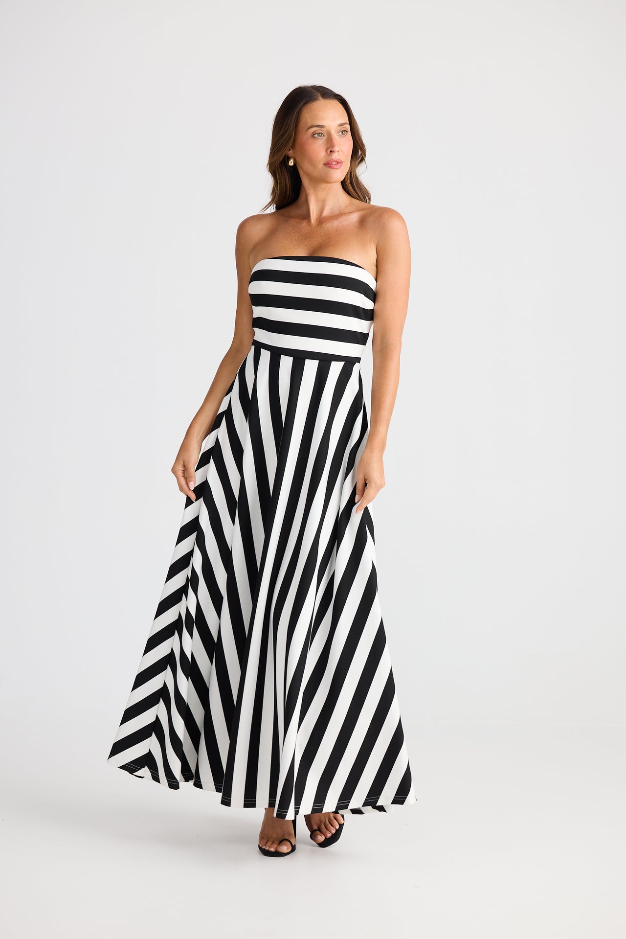 Brave & True Thandie Strapless Dress - Black Wide Stripe