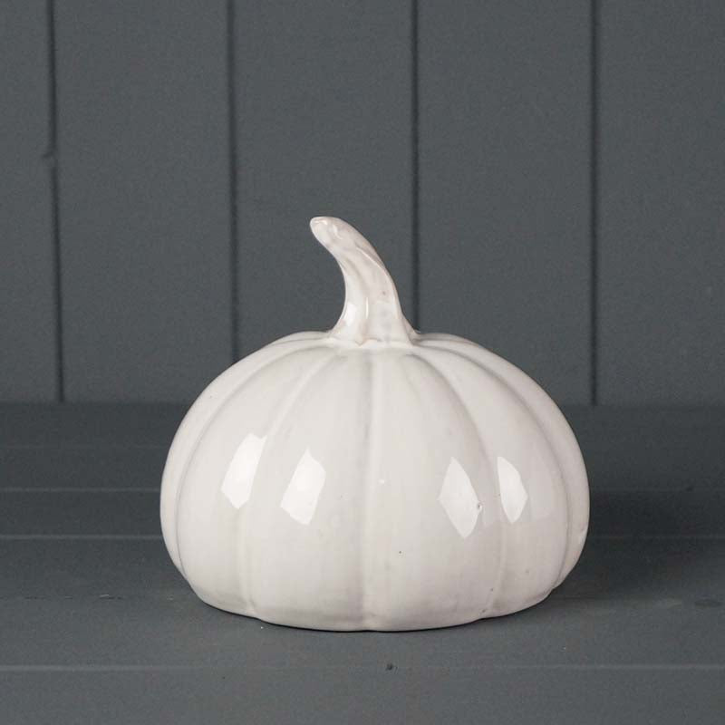 Satchville Glazed Ceramic Pumpkin - White - 13.6 cm