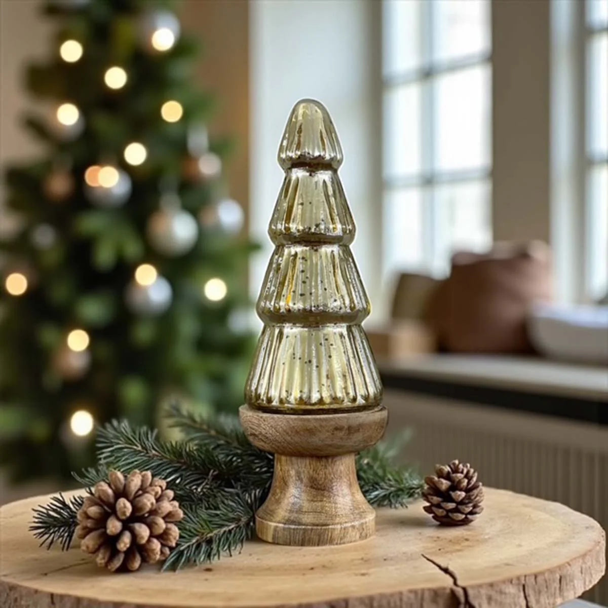 Biggie Best Gold Glass Tree Wood Base