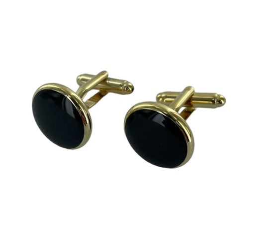 Sarome Round Plain Black Cufflinks