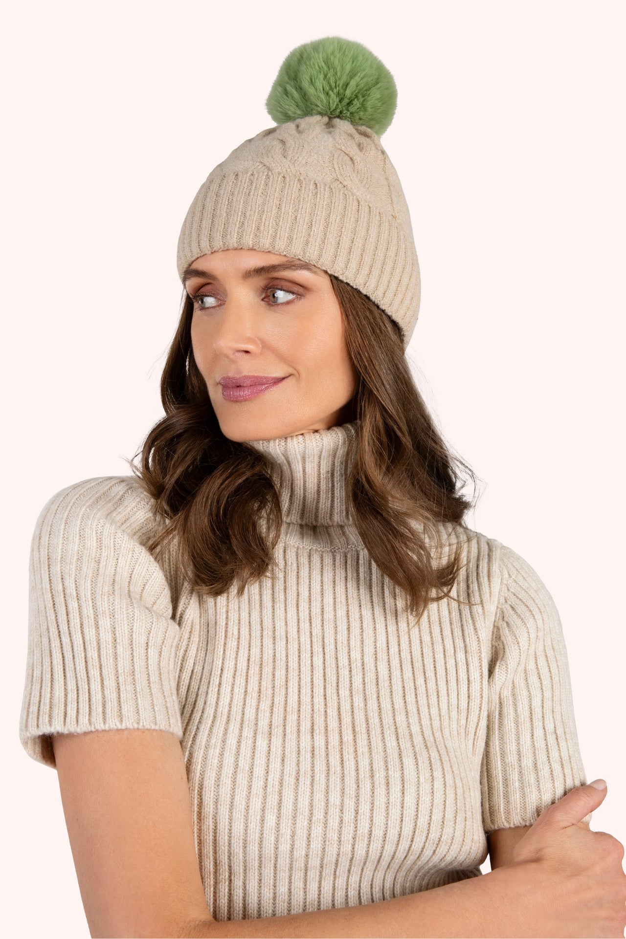 Powder Elise Bobble Hat- Cream/Sage