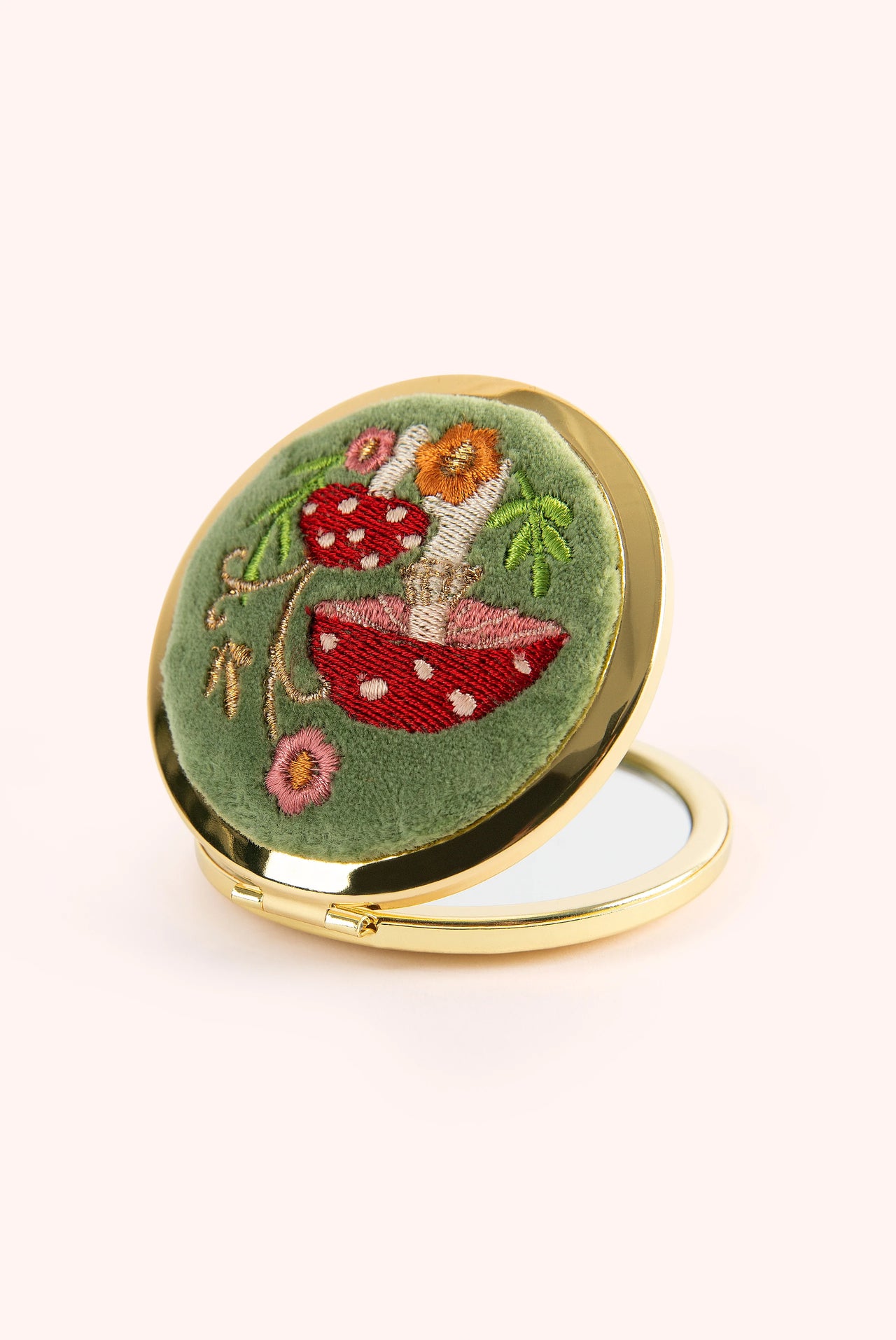 Powder Embroidered Compact Mirror - Toadstools