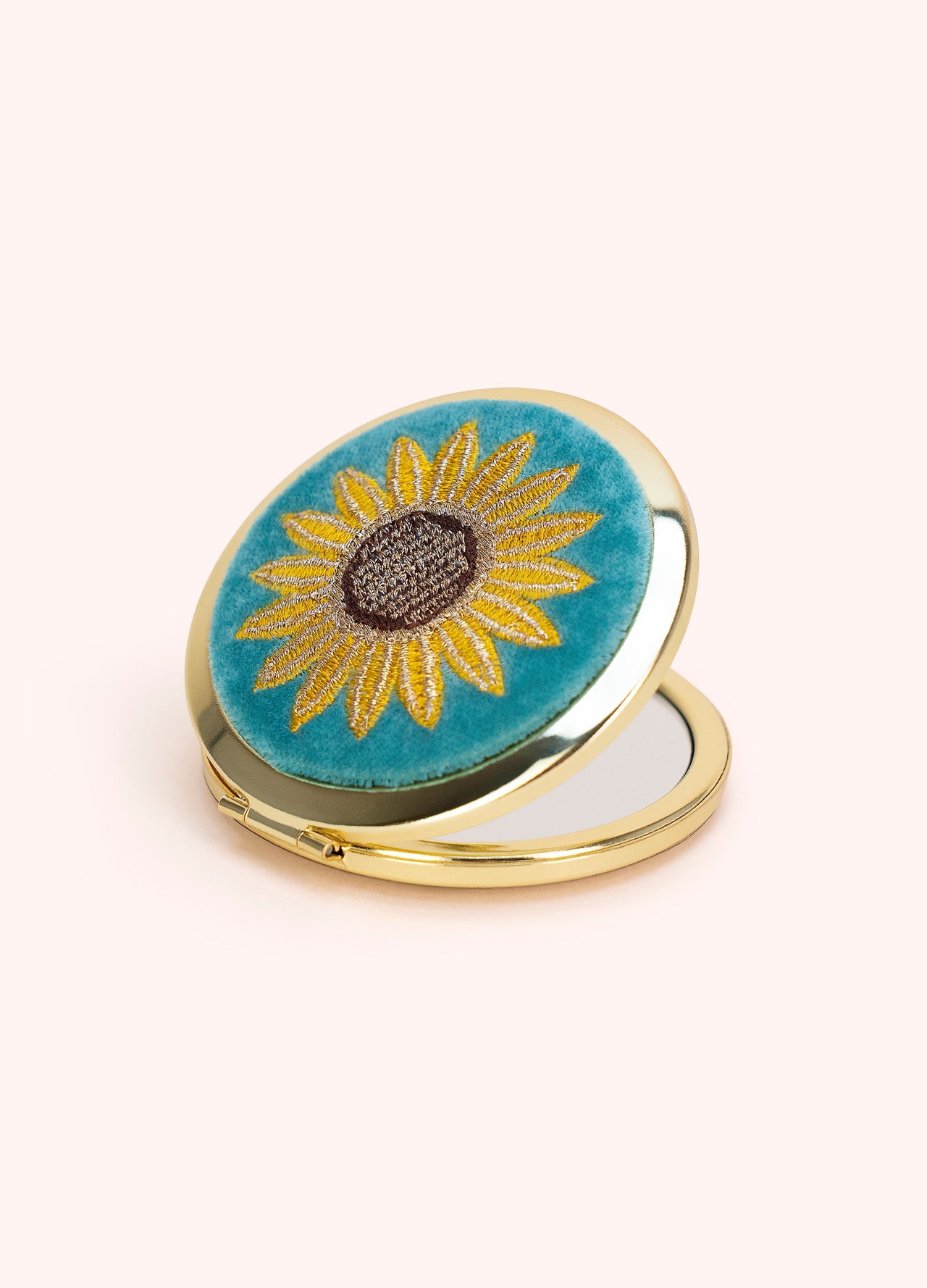 Powder Embroidered Compact Mirror - Summer Sunflower