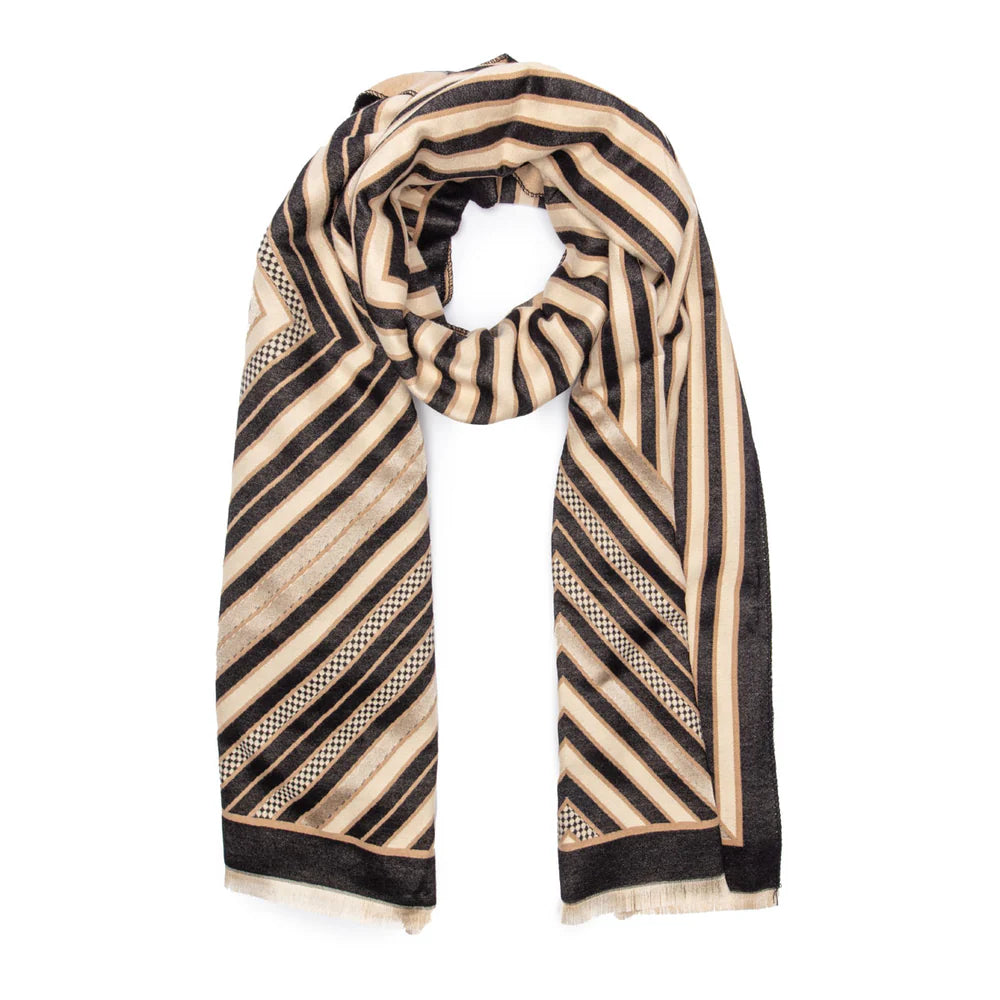 Elie Beaumont Scarf- Black, Ivory Art Deco
