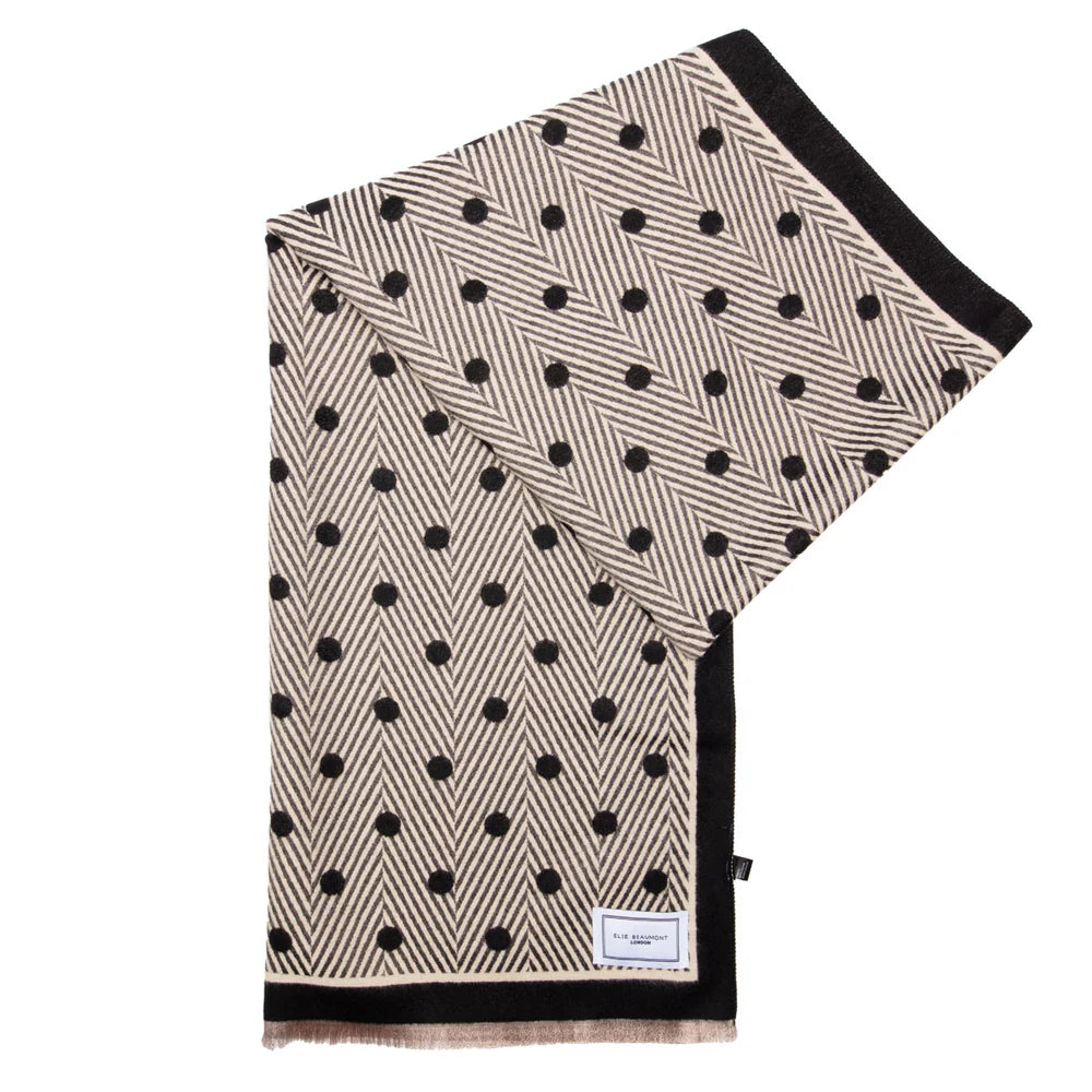 Elie Beaumont Scarf- Black, Ivory, Grey Polka Dots