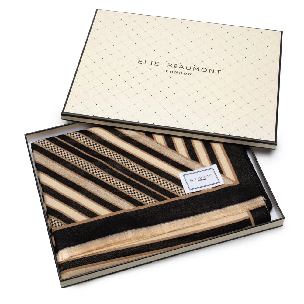 Elie Beaumont Scarf- Black, Ivory Art Deco