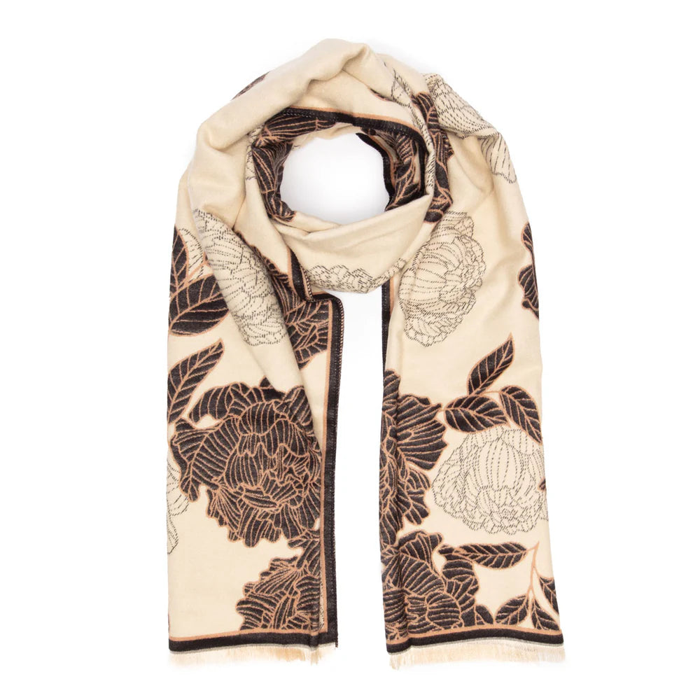 Elie Beaumont Scarf- Ivory Peonies