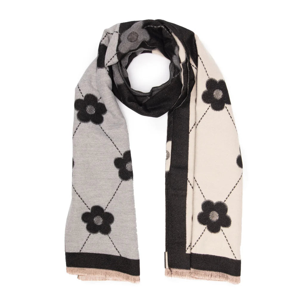 Elie Beaumont Scarf- Black, White & Grey Daisy