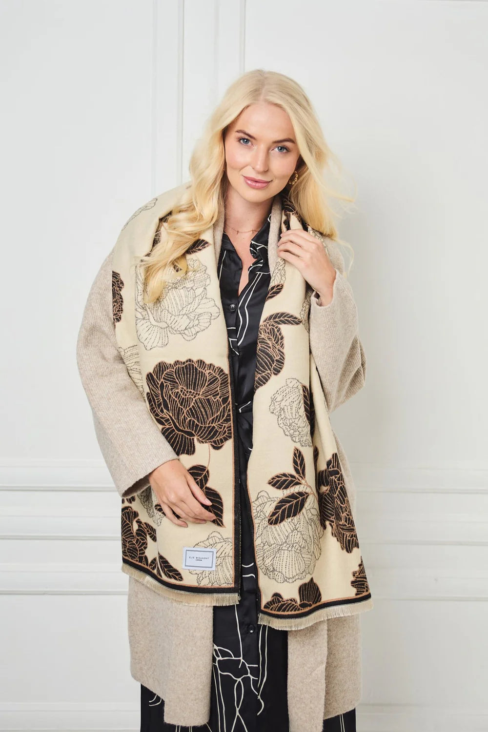 Elie Beaumont Scarf- Ivory Peonies