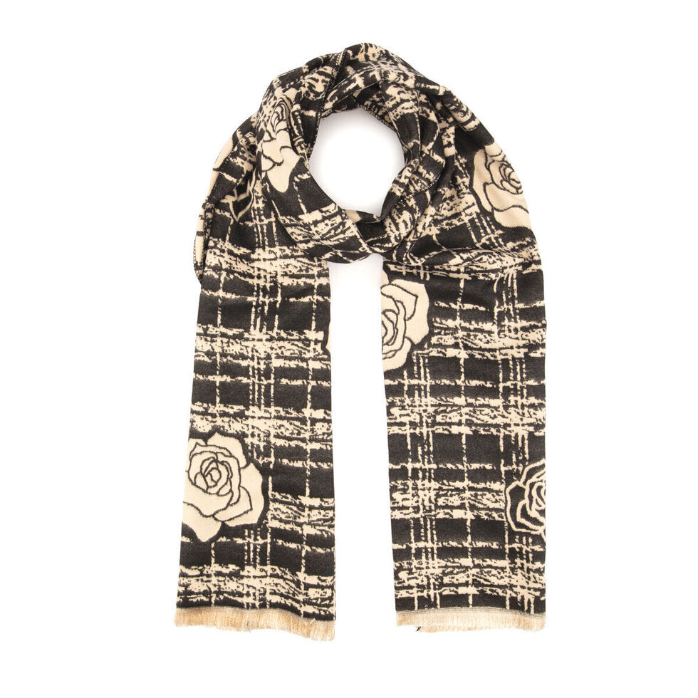 Elie Beaumont Winter Scarf - Check With Roses