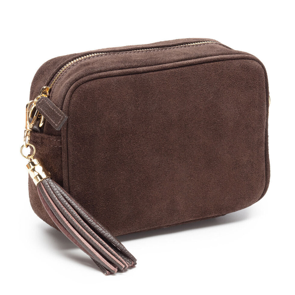Elie Beaumont Crossbody Handbag - Suede Dark Brown